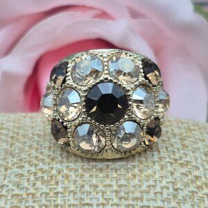 Gold Tone & Crystal Statement Cocktail Ring Fashion Bling Size 7 Mint